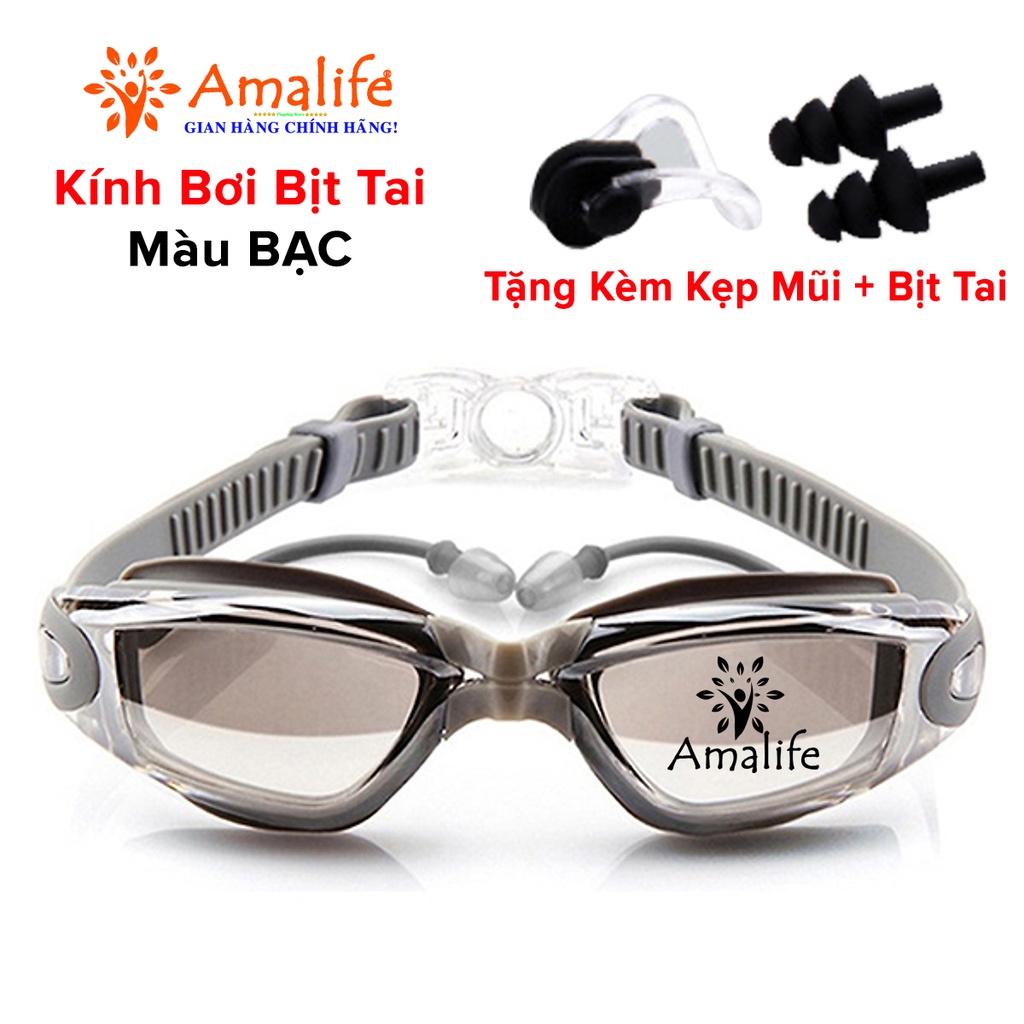Mô tả Màu Bạc - Kính Bơi Tráng Bạc Gắn Bịt Tai Liền Vào Dây Đeo Chống Tia UV Chống Nước Gắn Liền Thân Chính Hãng Amalife - 1