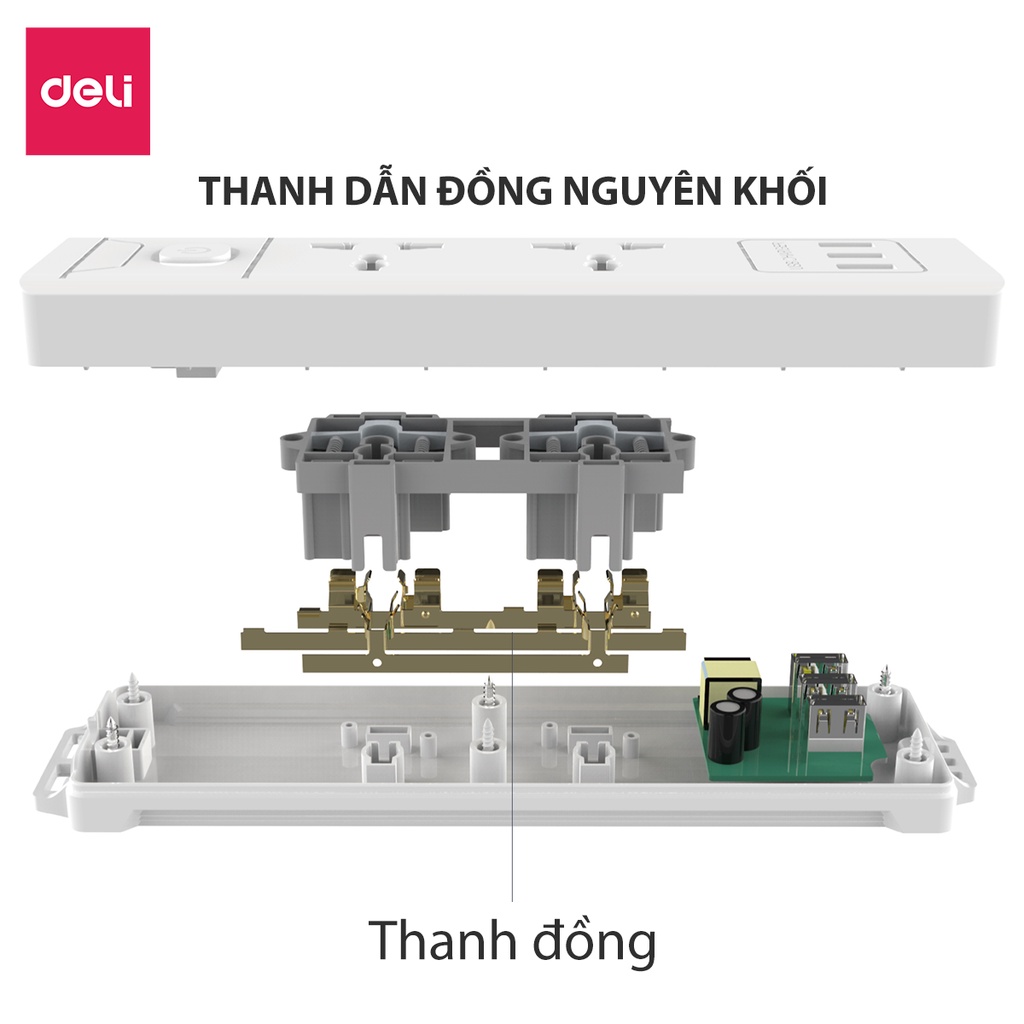 Các cổng sạc USB và TypeC trên ổ cắm Deli