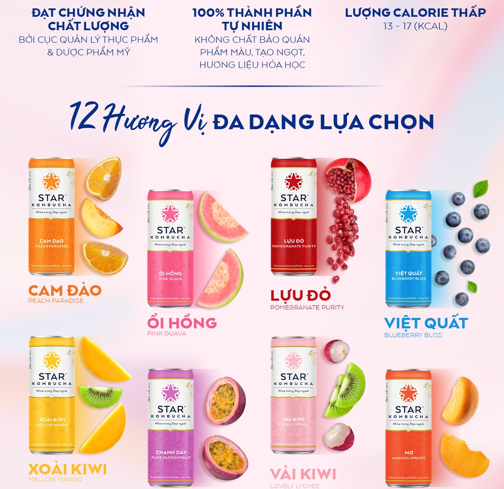 Mô tả Combo 3 thùng 12 lon trà lên men STAR KOMBUCHA mix vị (250ml/lon) - 4
