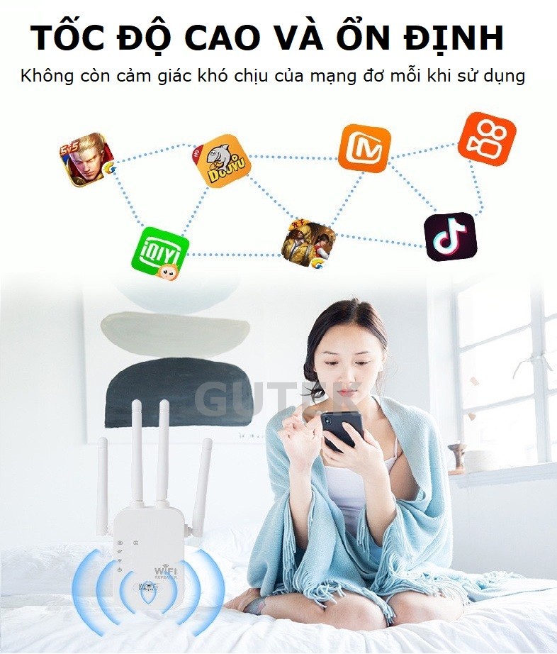 Mô tả Bộ kích sóng wifi 4 râu Gutek KS1 tốc độ 300mbps 1200mbps phát xuyên tường kết nối xa sóng mạnh - 2