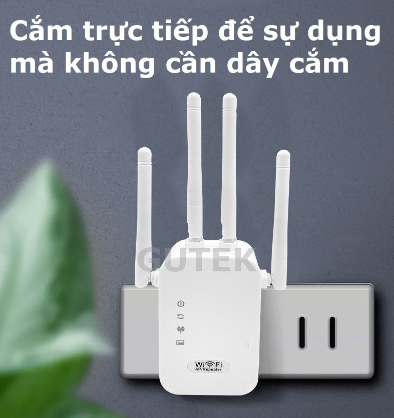 Mô tả Bộ kích sóng wifi 4 râu Gutek KS1 tốc độ 300mbps 1200mbps phát xuyên tường kết nối xa sóng mạnh - 1
