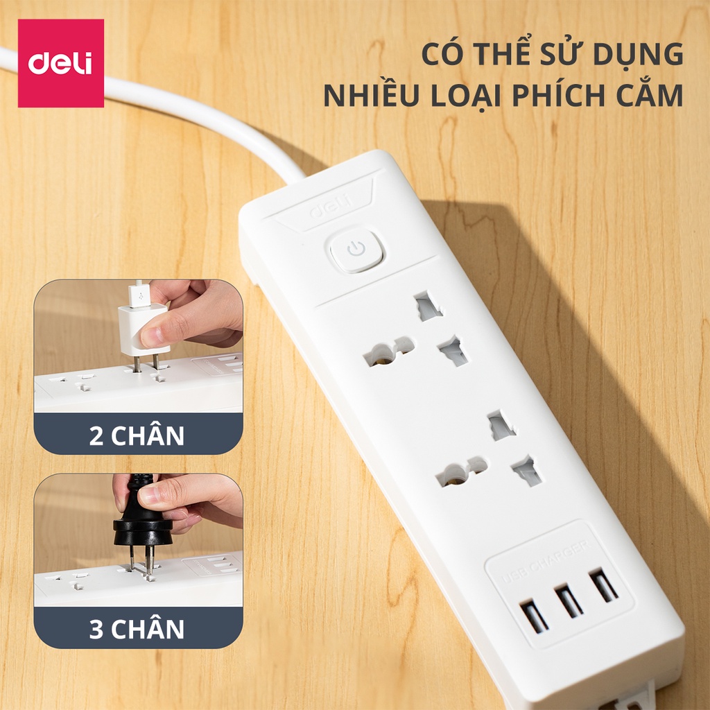 Kích thước ổ cắm Deli dạng dẹt