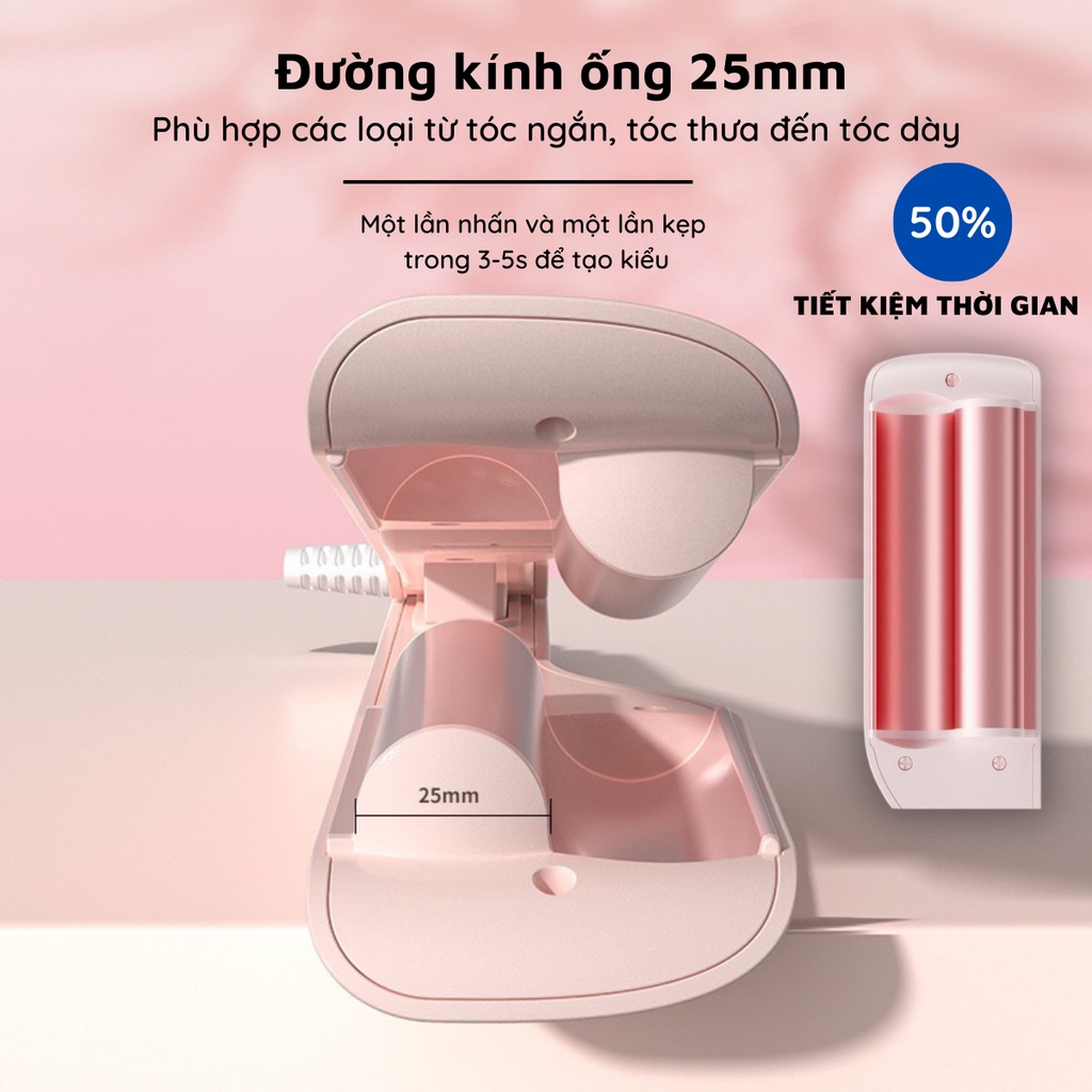 Mô tả Máy Uốn Tóc Xoăn Gợn Sóng Nước NANOMAX D25 4 Mức Điều Chỉnh Nhiệt Làm Nóng 30 Giây Ion Âm Giữ Nếp Lâu - 2