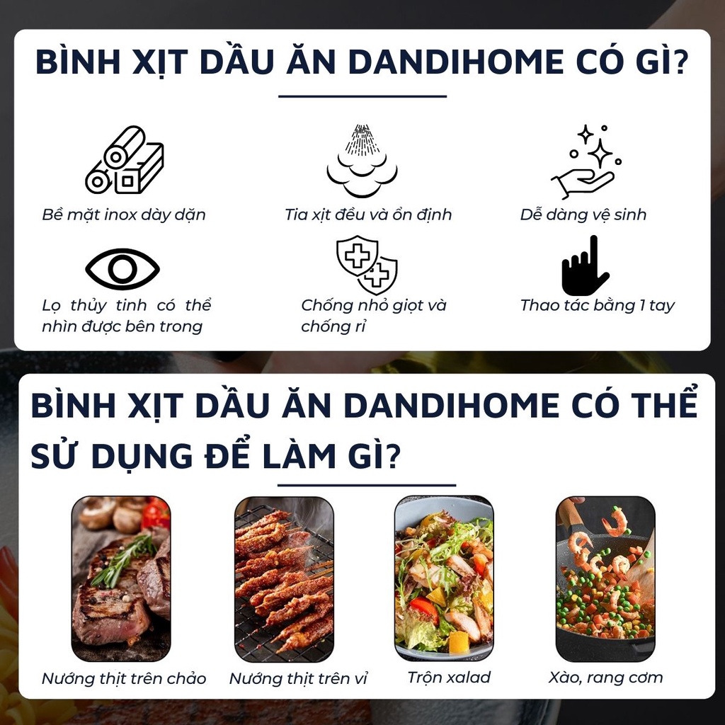 Chất liệu thủy tinh và inox 304 của bình xịt dầu ăn