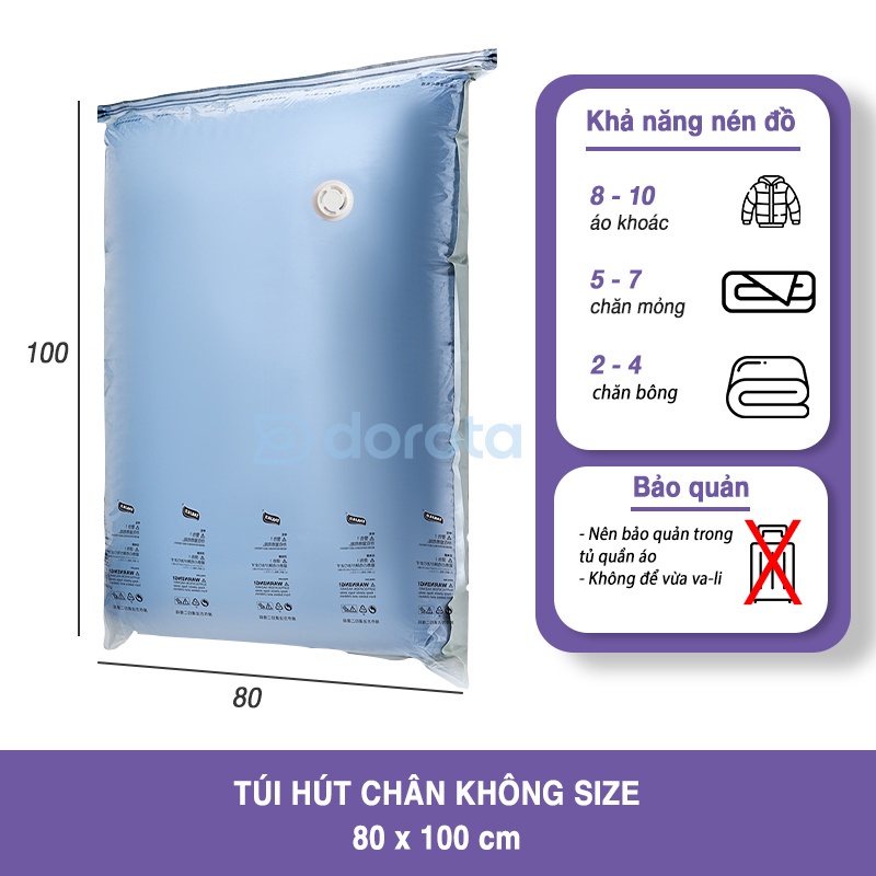 Mô tả Túi đựng chăn mền hút chân không DOROTA không cần dùng bơm tái sử dụng chống mốc loại lớn 80x100 FL810 - 1