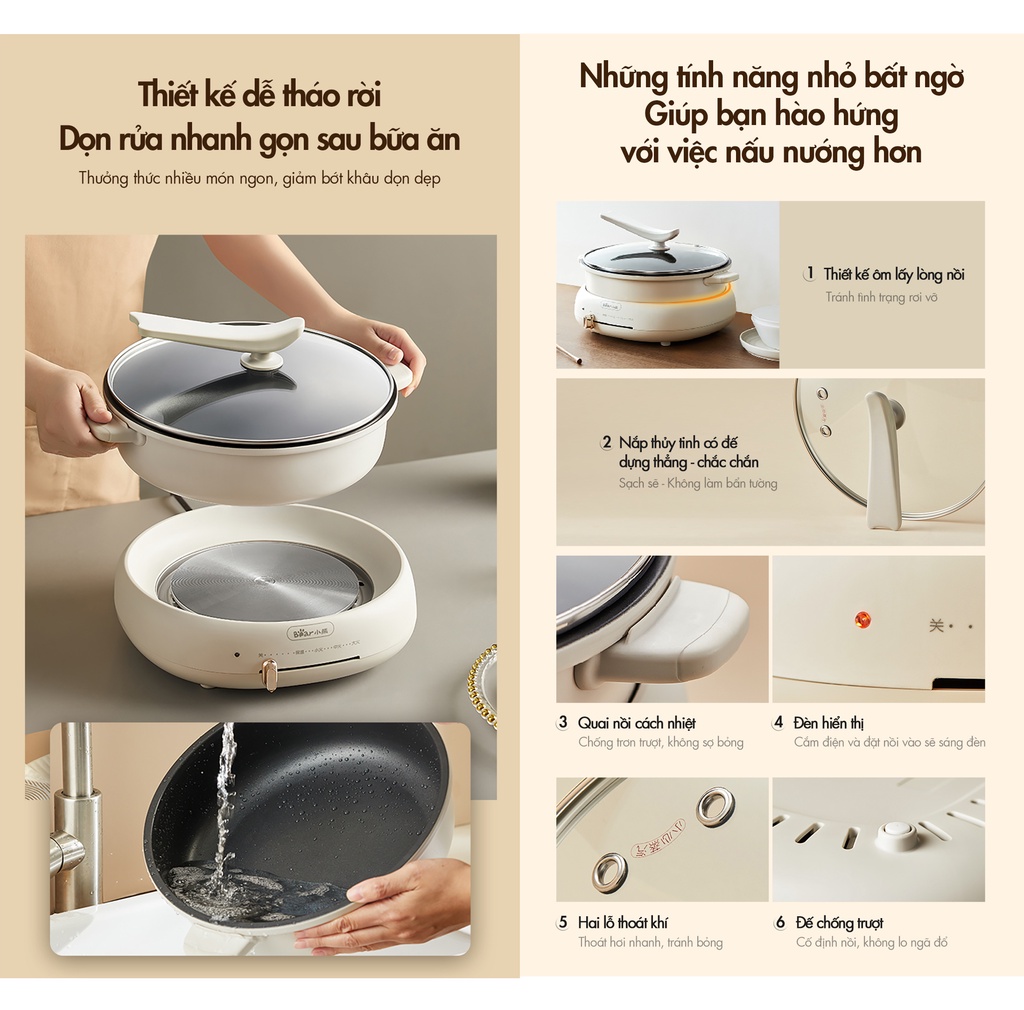 Mô tả Bộ Nồi Lẩu Nướng Bear 3 khay 3in1 DHG-C40W2 - Hàng Chính Hãng - 8