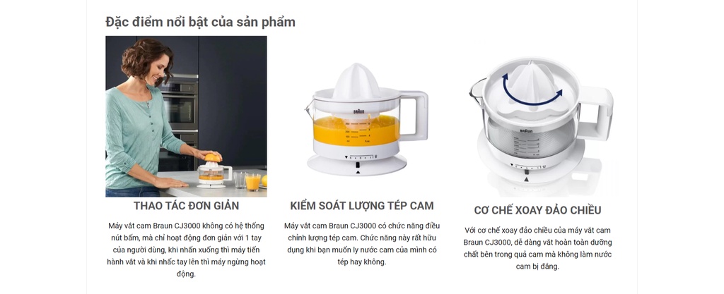 Mô tả Máy ép vắt cam Braun CJ3000 - Công suất 20W - Dung tích350ml - Bảo hành 24 tháng. - 4