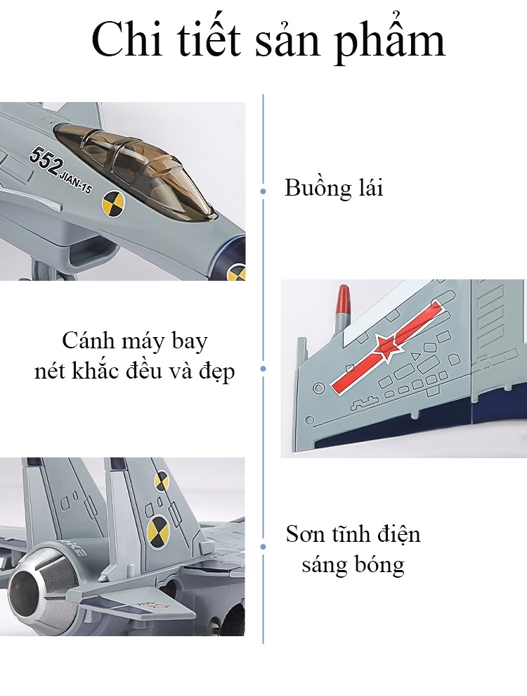 Mô tả Đồ chơi máy bay tiêm kích J-15 KAVY bằng hợp kim có nhạc, đèn phun được khói chạy cót sạc điện USB - 3