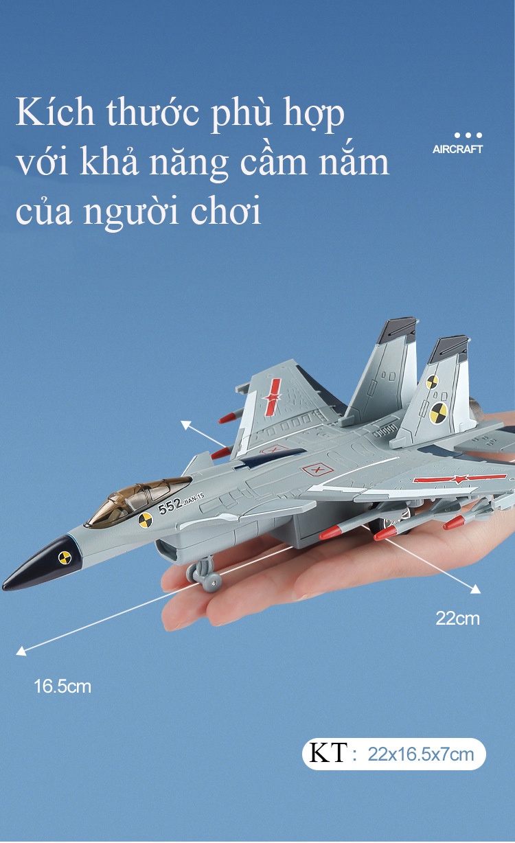 Mô tả Đồ chơi máy bay tiêm kích J-15 KAVY bằng hợp kim có nhạc, đèn phun được khói chạy cót sạc điện USB - 2