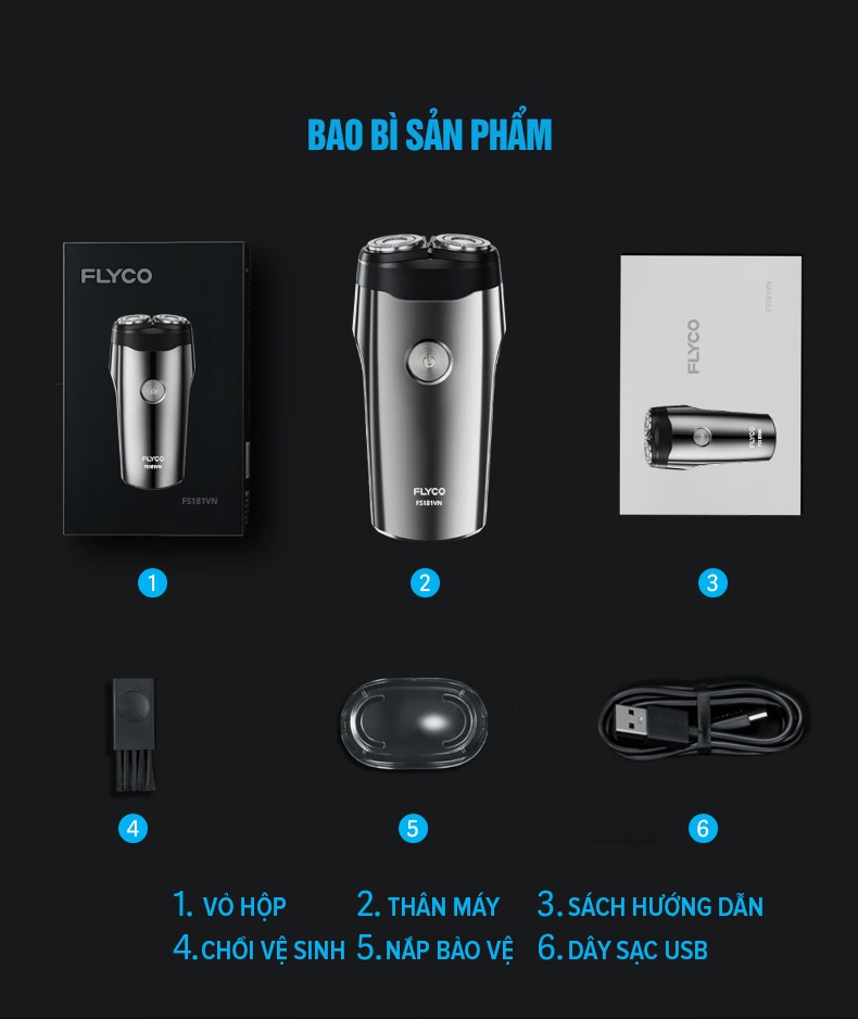 Mô tả Máy Cạo Râu Mini Flyco FS181VN 2 Lưỡi Kép Thân Máy Kháng Nước - Hàng Chính Hãng - 11