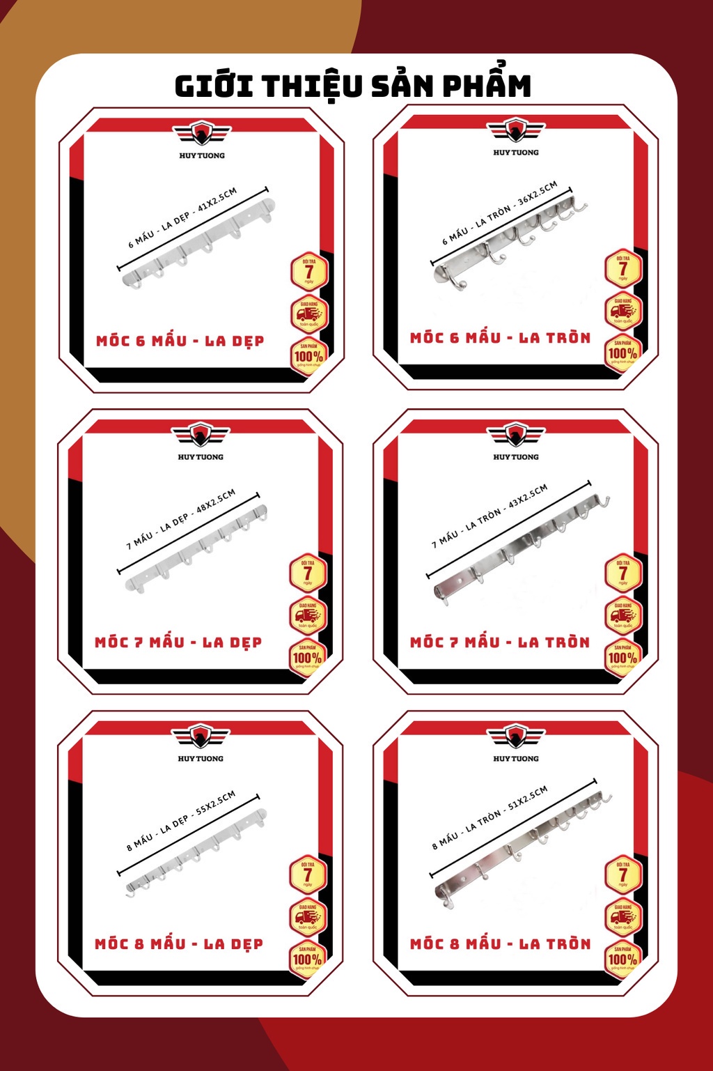 Mô tả Móc treo tường, móc treo quần áo inox gắn tường treo quần áo 6 đến 10 mấu ( Không gỉ sét ) - 2