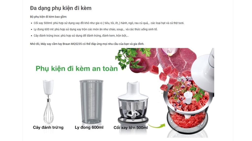 Mô tả Máy xay cầm tay Braun MQ5235, Công suất 1000w, xay nhanh. BH 24 tháng. - 9