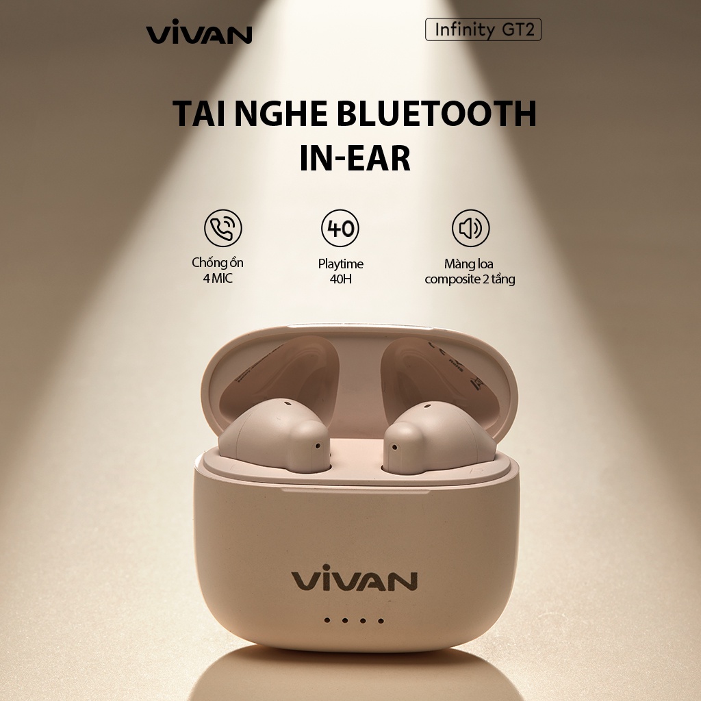 Mô tả Tai Nghe Bluetooth VIVAN GT2 Cream/ Midnight In-ear Chống Ồn ENC Playtime Đến 40H Chống nước IPX4 - 1