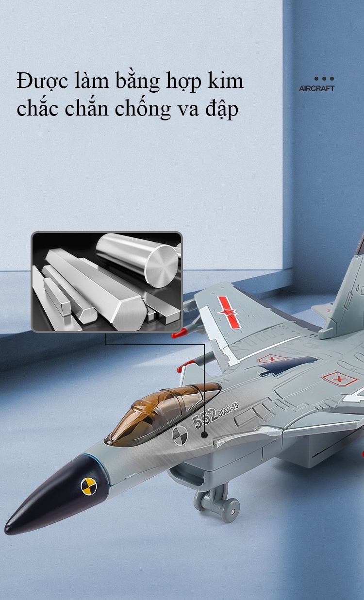 Mô tả Đồ chơi máy bay tiêm kích J-15 KAVY bằng hợp kim có nhạc, đèn phun được khói chạy cót sạc điện USB - 7