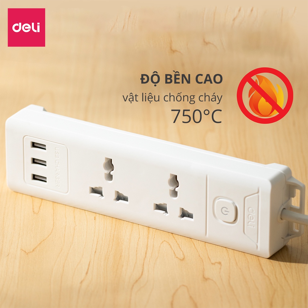 Chân cắm chắc chắn của ổ cắm Deli