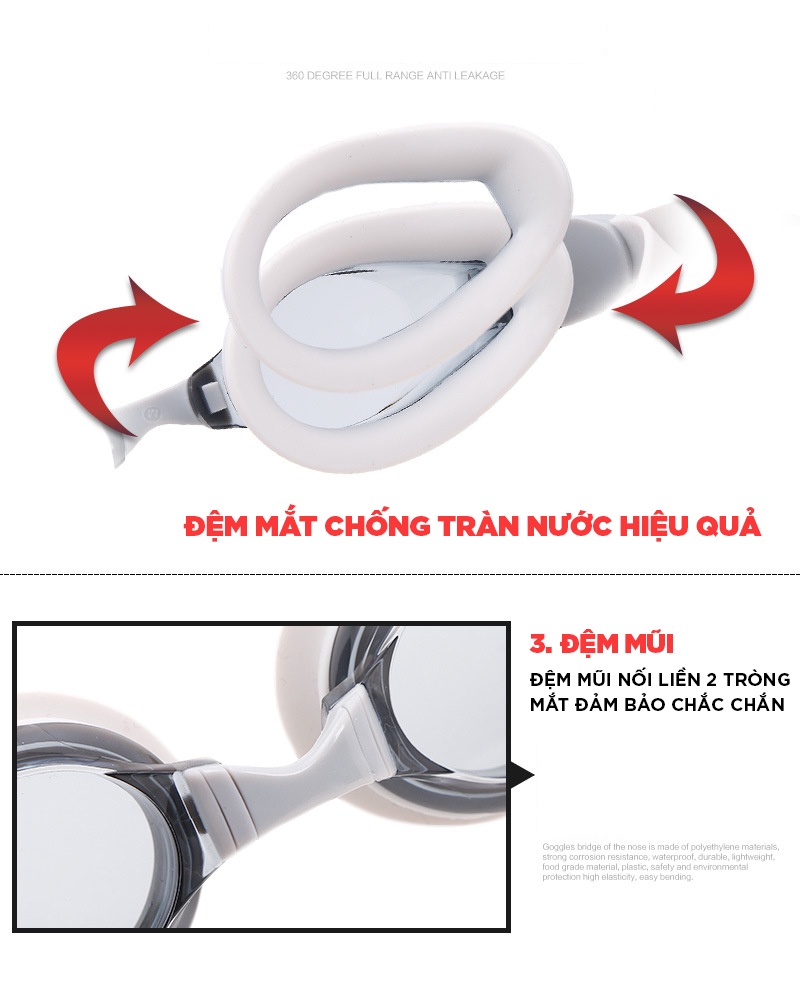 Mô tả Kiếng Bơi (Kính Bơi tặng kèm bộ kit bịt tai) Người Lớn Chống UV Chống Sương Dây Đeo SiliconeCleacco SG1670 BORO SPORT - 3