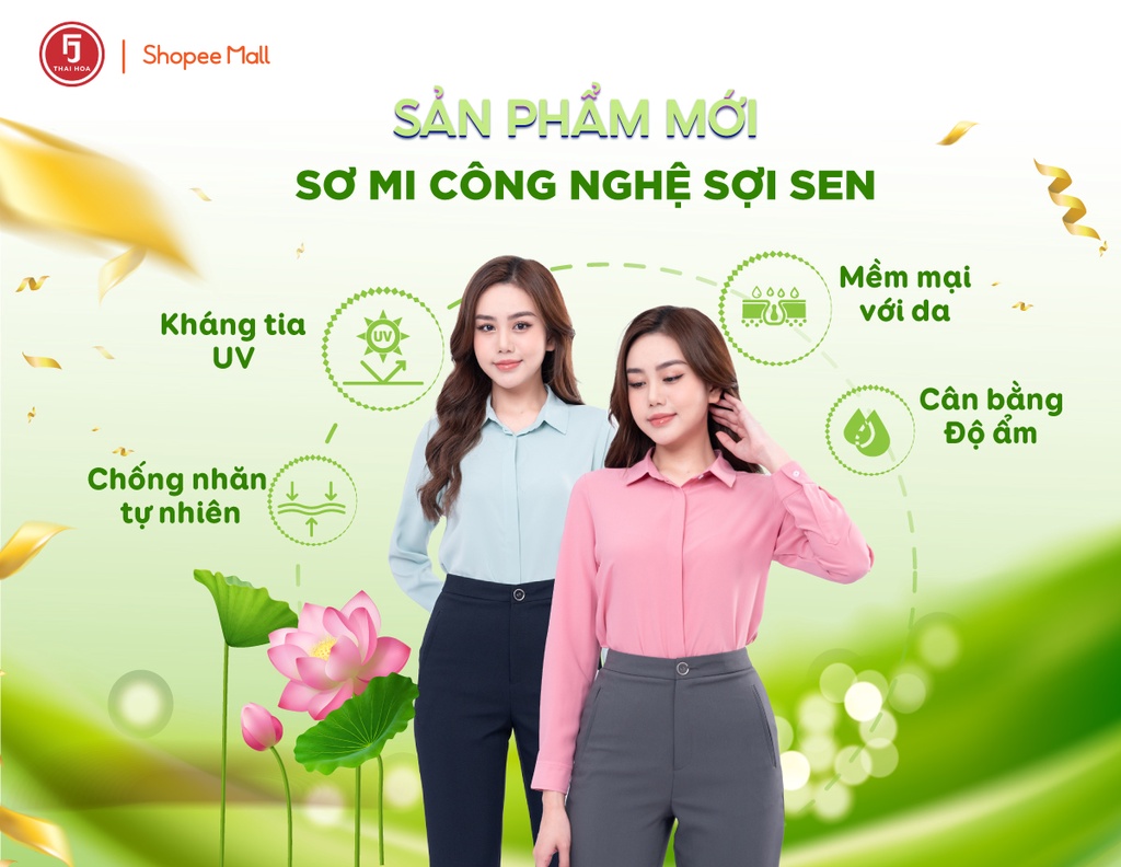 Mô tả Áo sơ mi nữ ASW0101-R17 thiết kế dài tay sợi sen trơn form suông công sở Thái Hòa - 1
