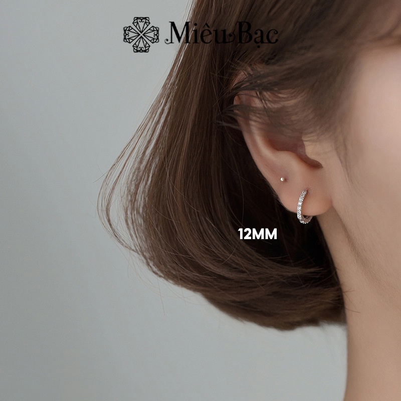 Mô tả Bông tai bạc nam nữ Miêu Bạc khuyên tròn đính đá chốt bấm chất liệu s925 unisex nhiều kích cỡ cá tính MB02 B400072 - 2