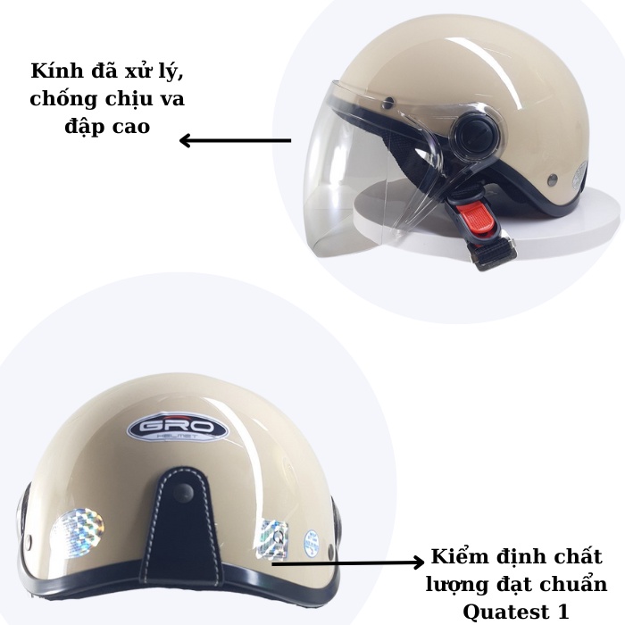 Mô tả Mũ bảo hiểm nửa đầu có kính GRO HELMET chính hãng bảo hành 12 tháng - 1