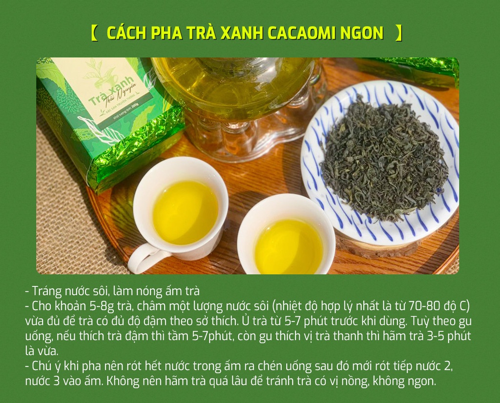 Mô tả Trà xanh Thái Nguyên CACAOMI chè Tân Cương đặc sản truyền thống Việt Nam làm quà biếu tặng 200g - 2