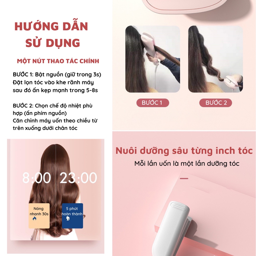 Mô tả Máy Uốn Tóc Xoăn Gợn Sóng Nước NANOMAX D25 4 Mức Điều Chỉnh Nhiệt Làm Nóng 30 Giây Ion Âm Giữ Nếp Lâu - 10