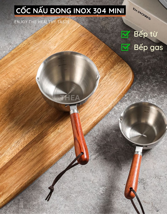 Nồi nấu mini, cốc nấu inox nhỏ, cốc đong pha chế 300ml chịu nhiệt đựng ...
