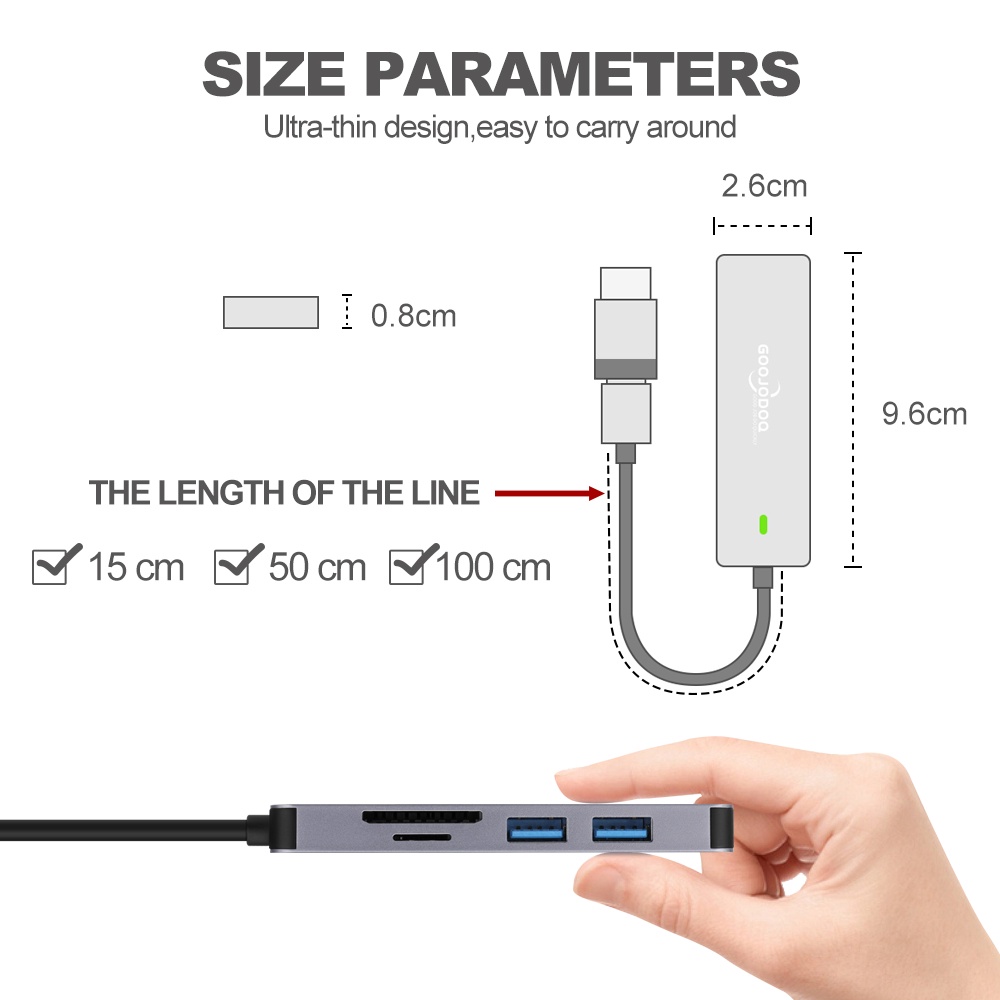 Mô tả Hub USB 3.0 GOOJODOQ Type C  5 trong 1 mở rộng kết nối thích hợp cho PC/ laptop/ điện thoại/ Macbook - 11