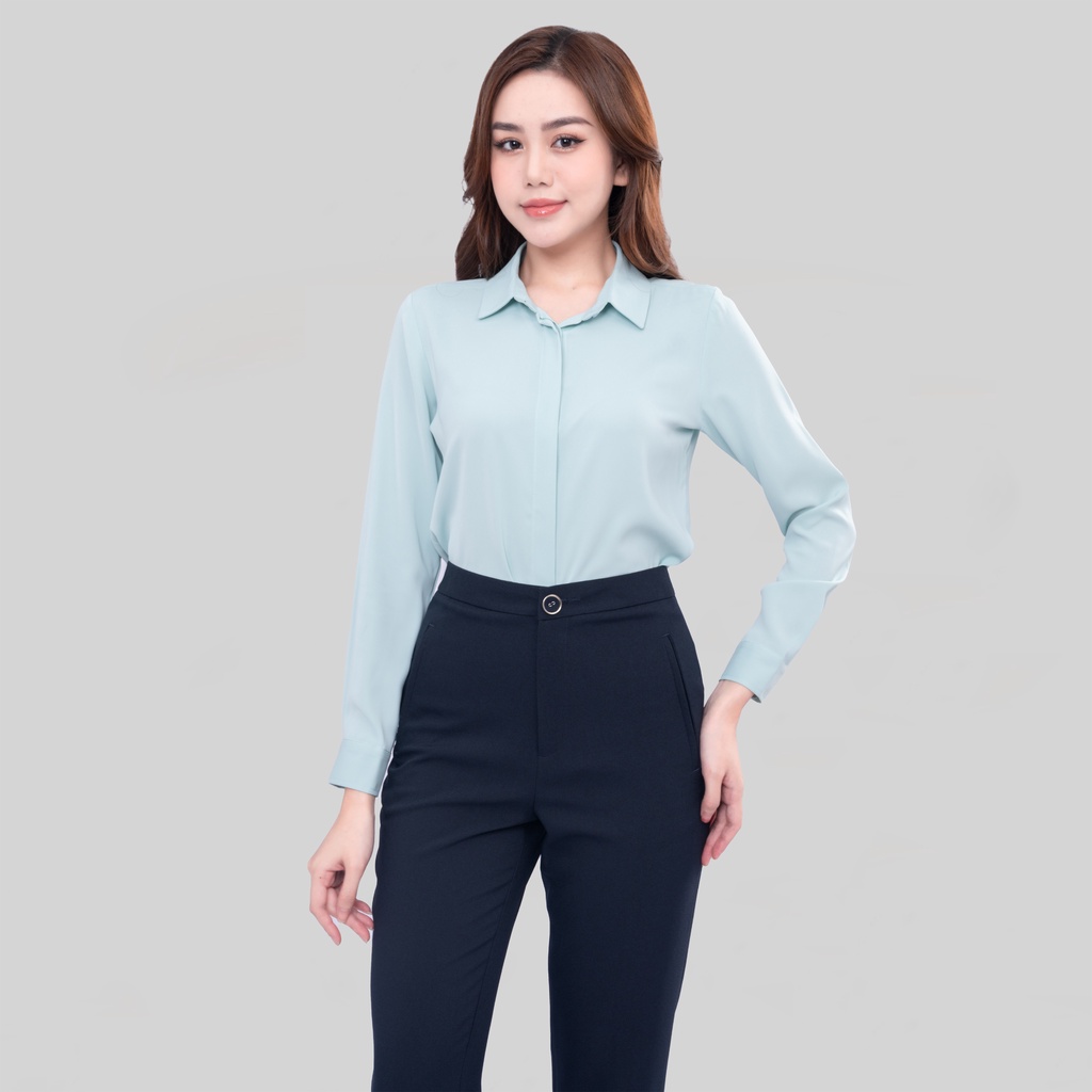 Mô tả Áo sơ mi nữ ASW0101-R17 thiết kế dài tay sợi sen trơn form suông công sở Thái Hòa - 4