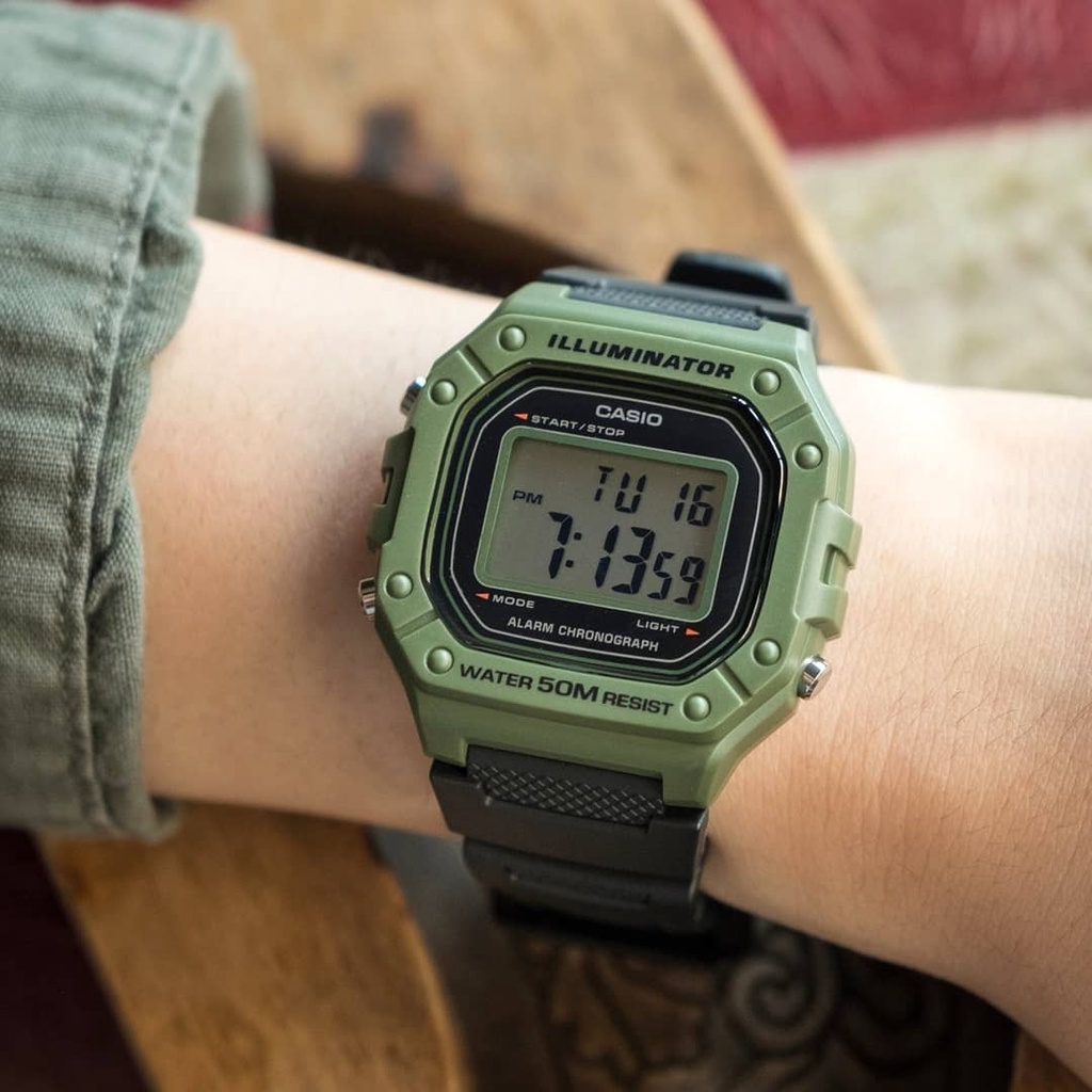 Mô tả Đồng Hồ Casio Nam Điện Tử W-218H-3AVDF Mặt Vuông Dây Cao Su Chính Hãng - 1
