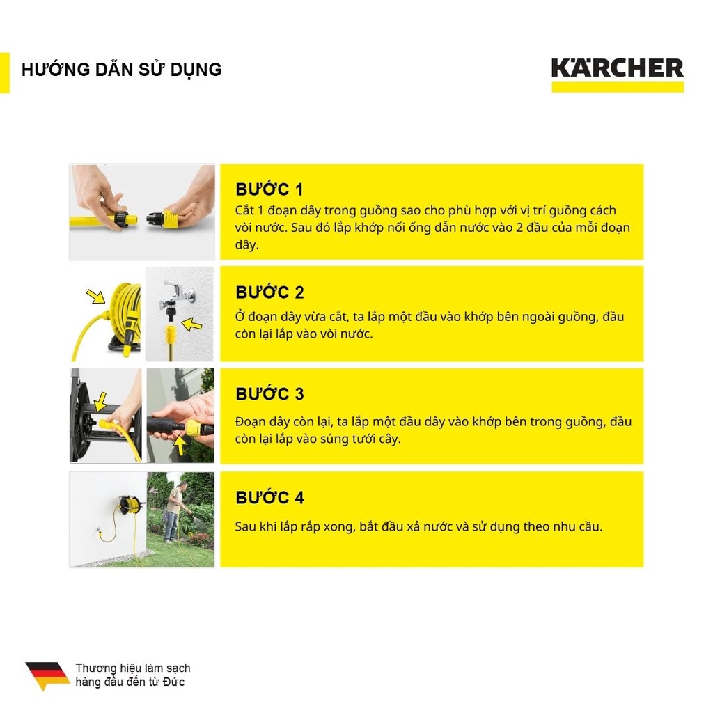 Mô tả Guồng dây Karcher 15 mét hay còn gọi là dây cấp nước HR 25 - 3