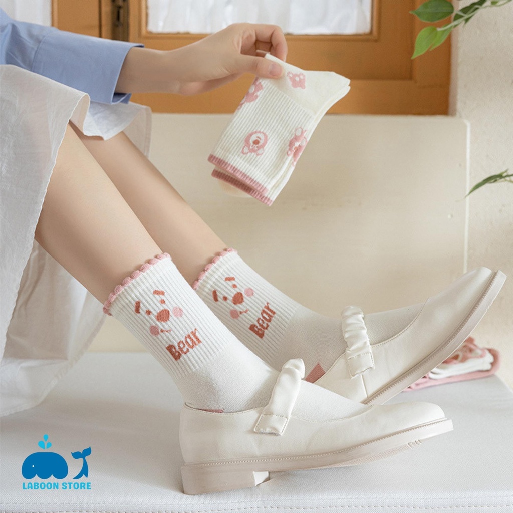 Mô tả Tất nữ cổ cao Laboon chất vải cotton freesize co giản mềm mịn họa tiết kiểu dáng kute - 2