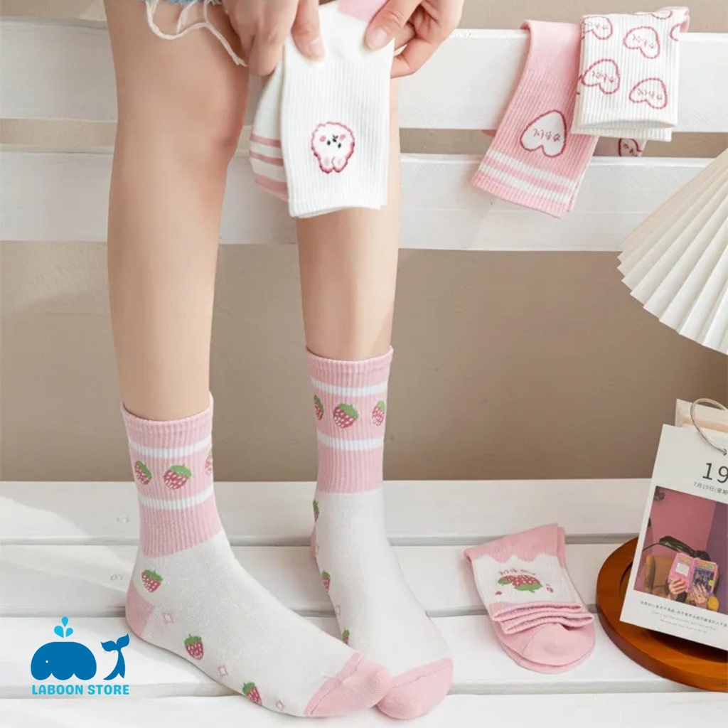 Mô tả Tất nữ cổ cao Laboon chất vải cotton freesize co giản mềm mịn họa tiết kiểu dáng kute - 3