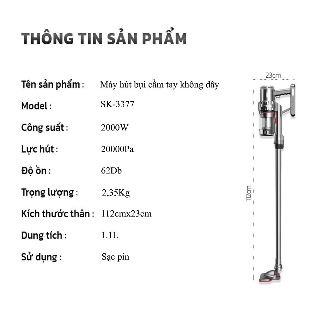 Máy hút bụi cầm tay SẠC PIN công suất cao 2000W SOKANY SK-3377 lực hút ...