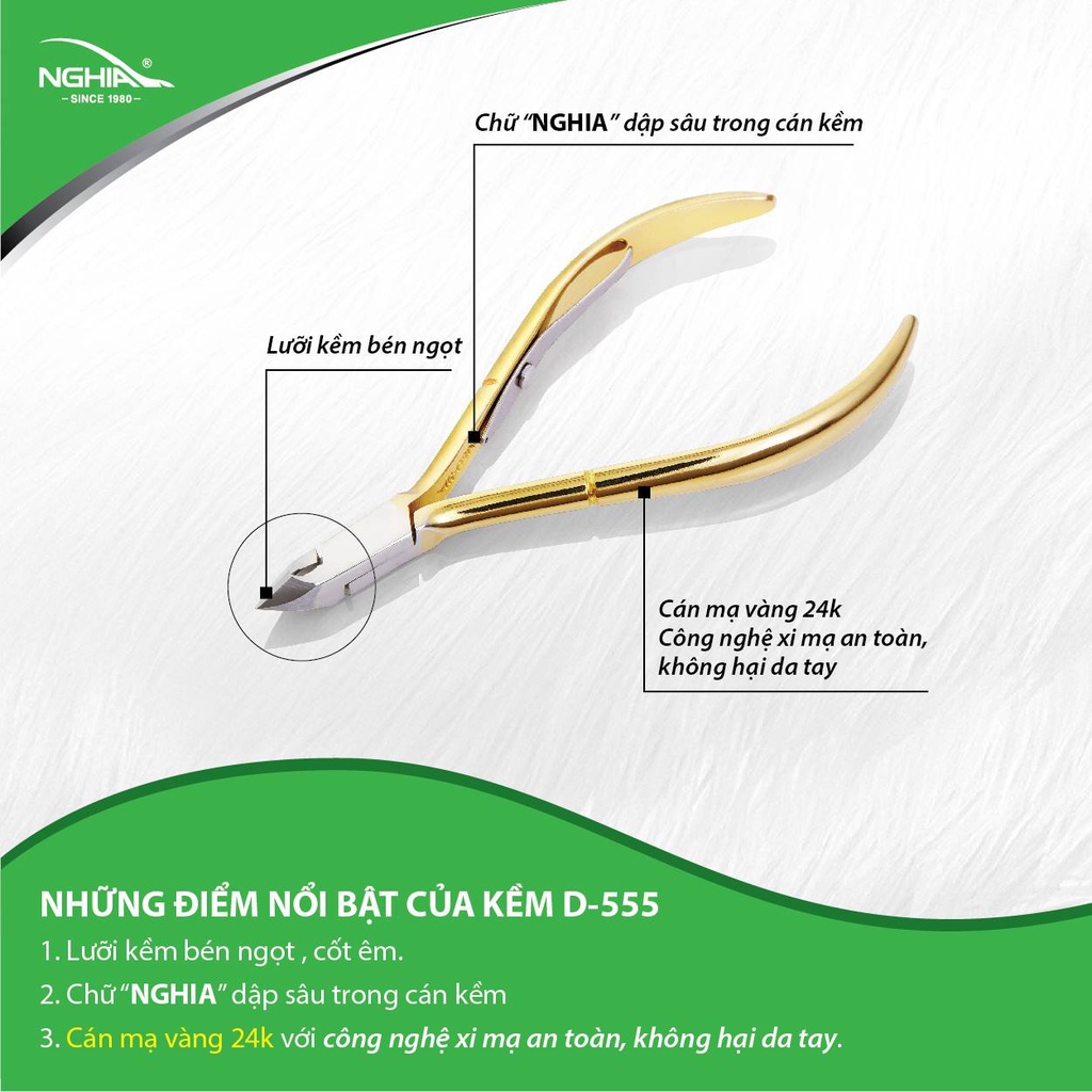 Mô tả Kềm Cắt Da Thép Chuyên Dụng Mạ Vàng 24K KỀM NGHĨA D.555 - 1