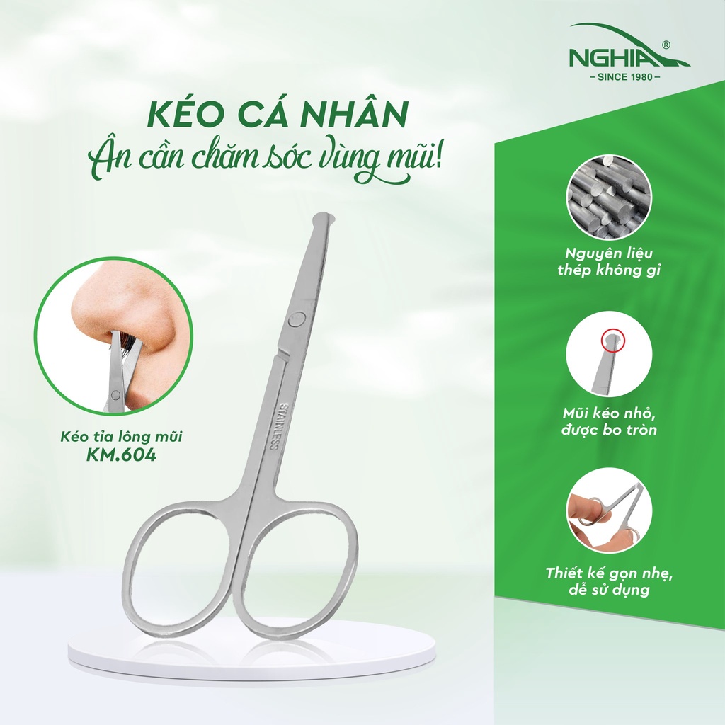 Mô tả Kéo Cắt Tỉa Lông Mũi Đầu Tròn Thép Không Gỉ KỀM NGHĨA KM.604 - 1