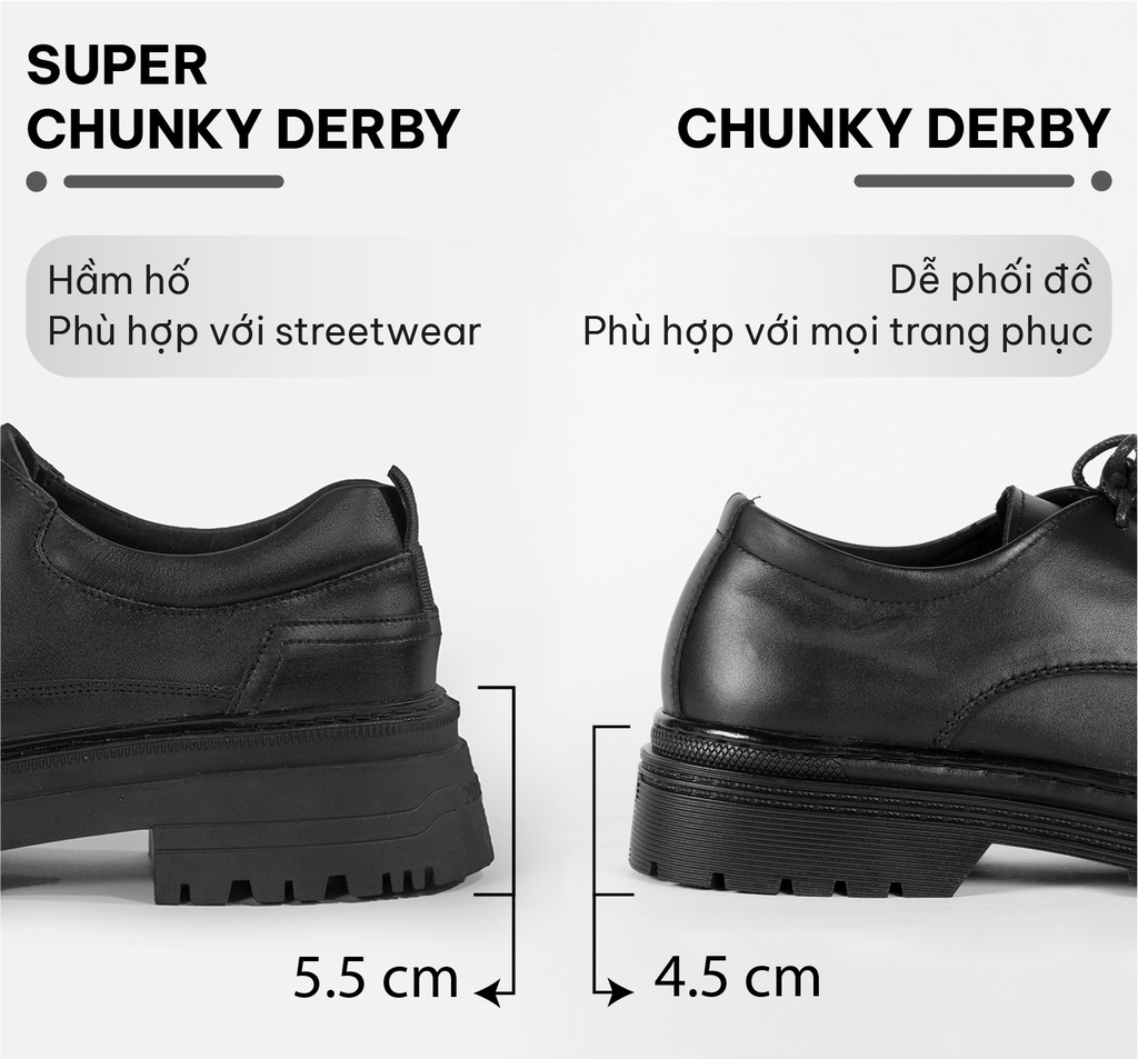 Giày Tây Nam G2 Chunky Derby Tăng Chiều Cao