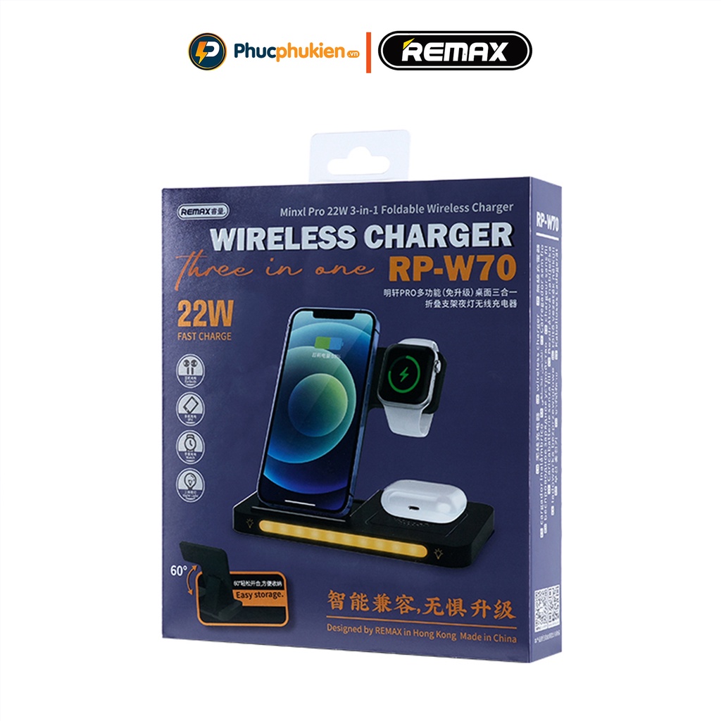Đế sạc không dây đa năng 3in1 22w chính hãng Remax RP W70 sạc không dây ...