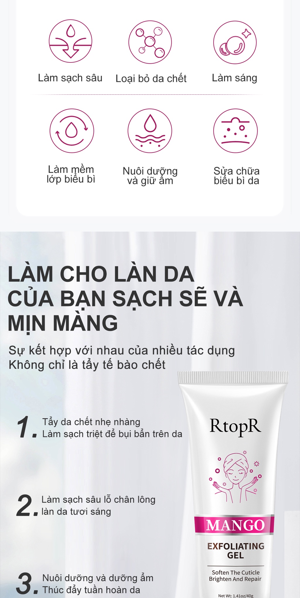 Mô tả Bộ 3 Kem Tẩy Tế Bào Chết Rtopr Dưỡng Ẩm Làm Trắng Da Chất Lượng Cao - 2