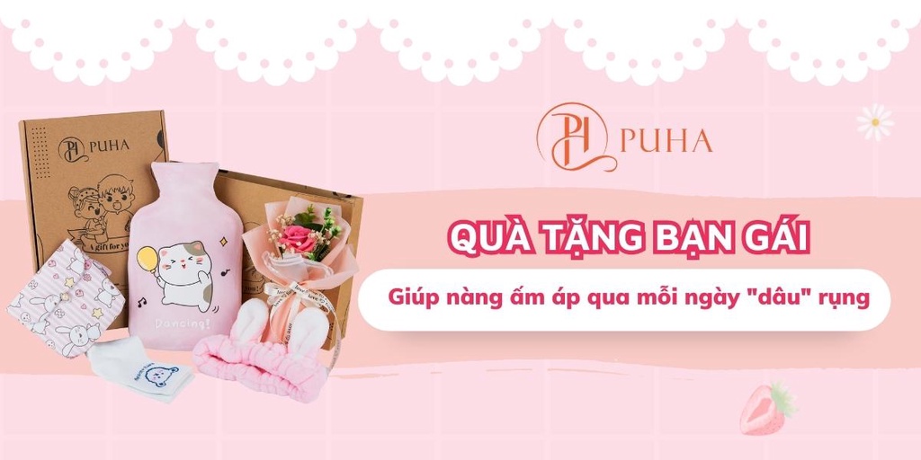 Mô tả Combo quà tặng người yêu có túi chườm nóng PUHA 1000ml và 4 món phụ kiện dễ thương - 1