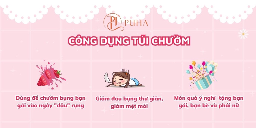 Mô tả Combo quà tặng người yêu có túi chườm nóng PUHA 1000ml và 4 món phụ kiện dễ thương - 3