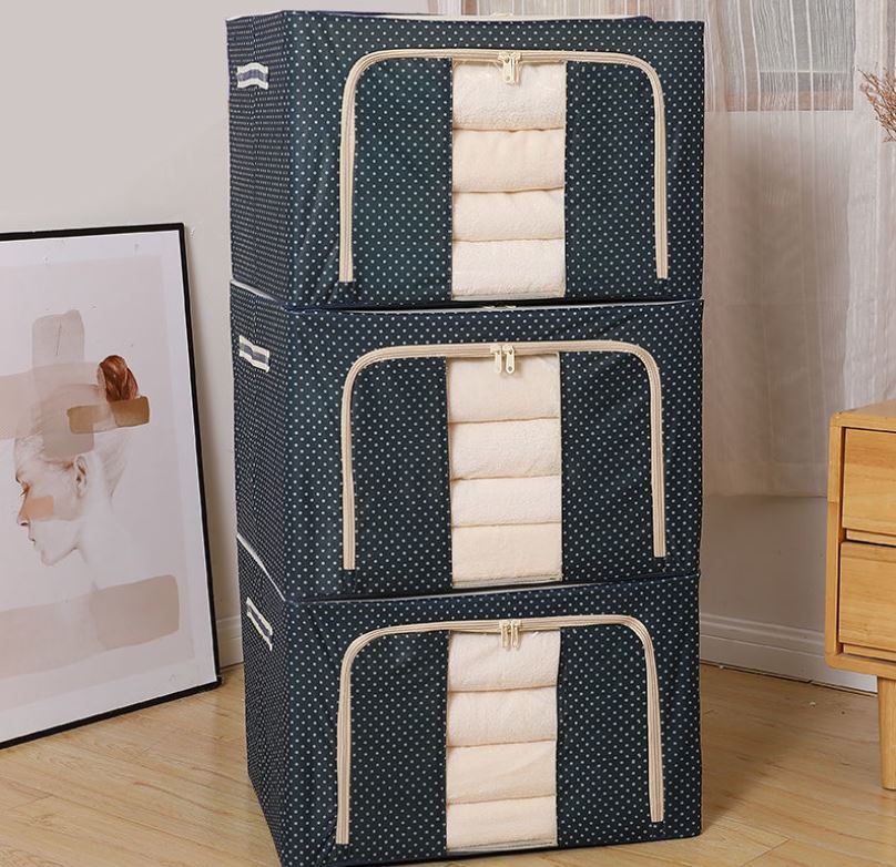 Mô tả COMBO 3 Túi Đựng Chăn Màn Khung Sắt Gấp Gọn 66 Lít Size 50*40*33cm Chọn Màu, Hộp Vải Đựng Đồ Đa Năng Khung Thép Khóa Kéo - 1