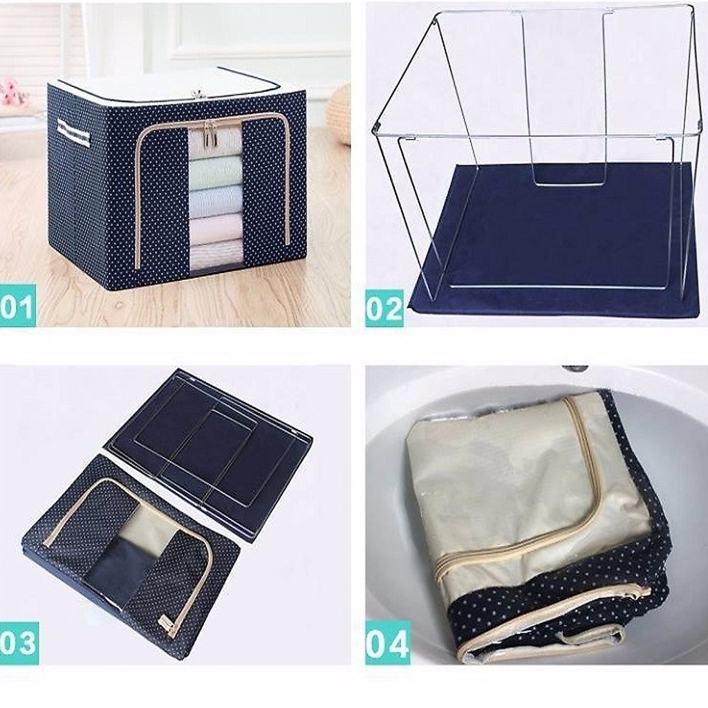 Mô tả COMBO 3 Túi Đựng Chăn Màn Khung Sắt Gấp Gọn 66 Lít Size 50*40*33cm Chọn Màu, Hộp Vải Đựng Đồ Đa Năng Khung Thép Khóa Kéo - 3
