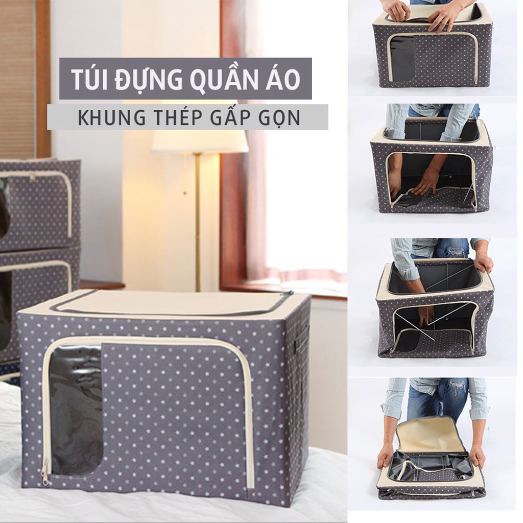 Mô tả COMBO 3 Túi Đựng Chăn Màn Khung Sắt Gấp Gọn 66 Lít Size 50*40*33cm Chọn Màu, Hộp Vải Đựng Đồ Đa Năng Khung Thép Khóa Kéo - 5