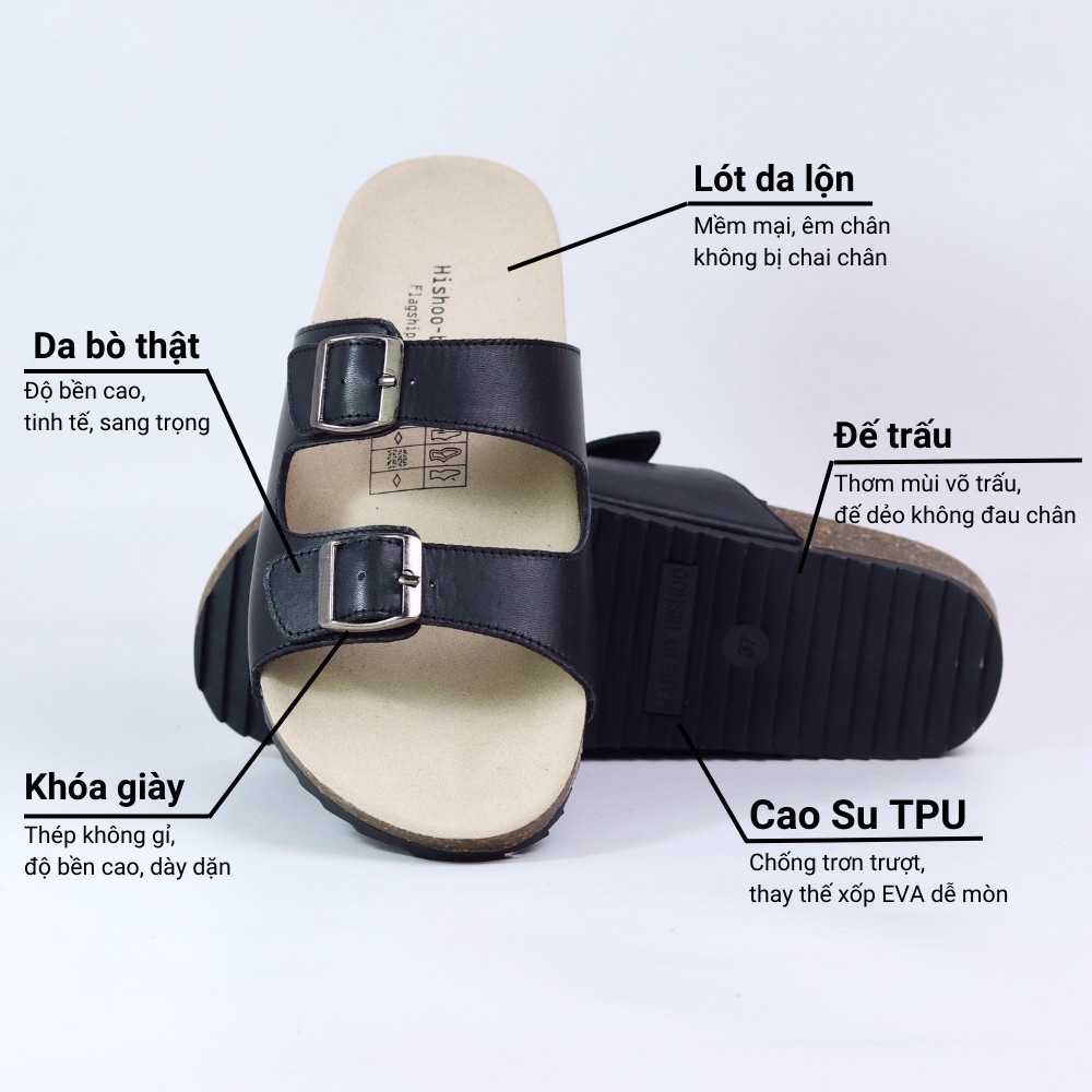 Mô tả Dép đế  trấu Hishoo 2 khóa kiểu dép 2 quai ngang, Dép lê nam bằng da cao cấp đế cao 3,5cm dép đi biển M093 - 8