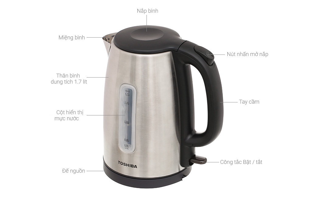 Mô tả Ấm siêu tốc Toshiba KT-17SH1NV - 1.7 Lít - Thép không gỉ SUS 304 - Hàng chính hãng - Bảo hành 1 năm - 1