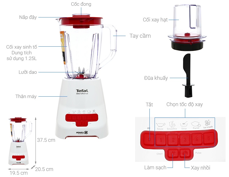 Máy xay sinh tố Tefal BL477566 màu đỏ trắng