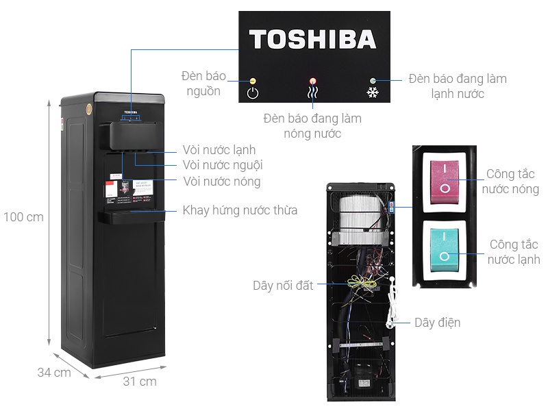 Mô tả Cây nước nóng lạnh Toshiba RWF-W1917TV(K) - Công suất 650W - Hàng chính hãng - Bảo hành 12 tháng - 1