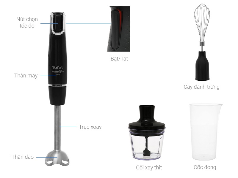 Mô tả Máy xay sinh tố cầm tay Tefal HB943838,  Công suất 1000W - Cối lớn 0.8 nhỏ 0.5 lít - Hàng chính hãng - 1