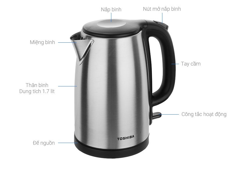 Mô tả Ấm siêu tốc Toshiba KT-17SH2NV - Dung tích 1.7L - Thép không gỉ - Hàng chính hãng - Bảo hành 1 năm - 1