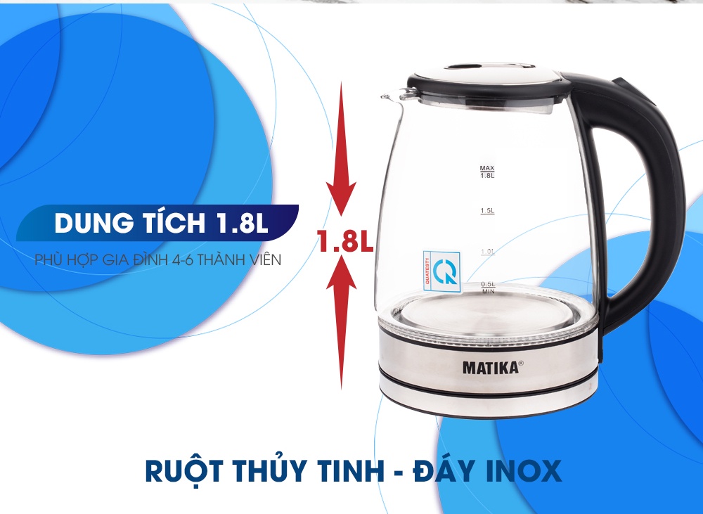 Mô tả Ấm Siêu Tốc Thủy Tinh MATIKA 1.8L Có Đèn Led MTK-35 - 2